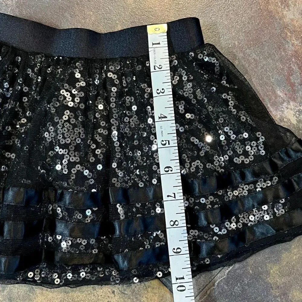 Justice Black Silver Sequin Pull-on Built-in Shorts Skirt Size 6